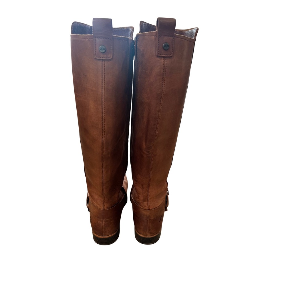 UGG Women's Brown Katelynn Leather Knee‎ High Riding Boots Buckle Side Zip 10 - Picture 3 of 8